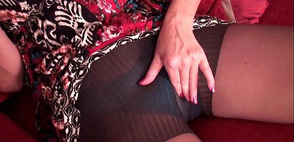  Black nylons and online porn get mom hot and horny